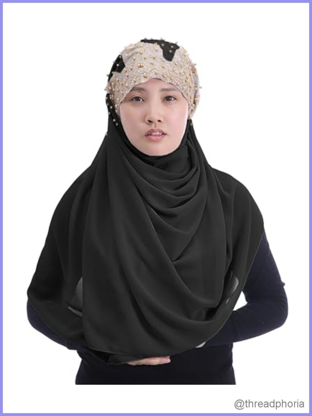 Luxury Chiffon Hijab Scarf Wrap Gold Sequins Beads Modest Fashion Rectangular